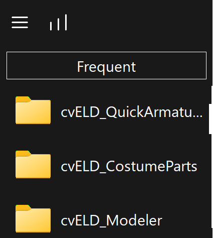The left bar in Frequent items mode, distinguished by its heading.
