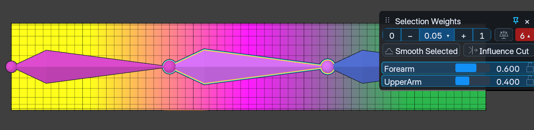 Refine selected weights: actual Blender 5.2.1 screenshot