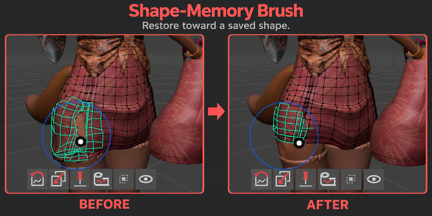 Before and after using the Shape-Memory Brush